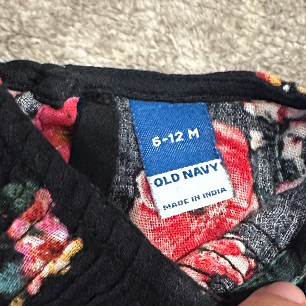 Old Navy Baby Girls Black Floral Ruffle Swing Dress 6-12M